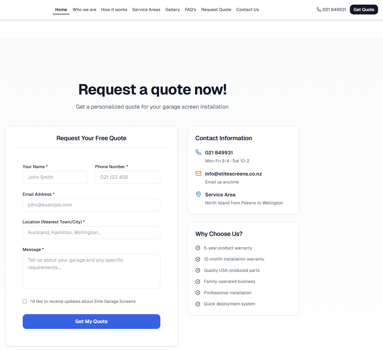 Elite Garage Screens Form System